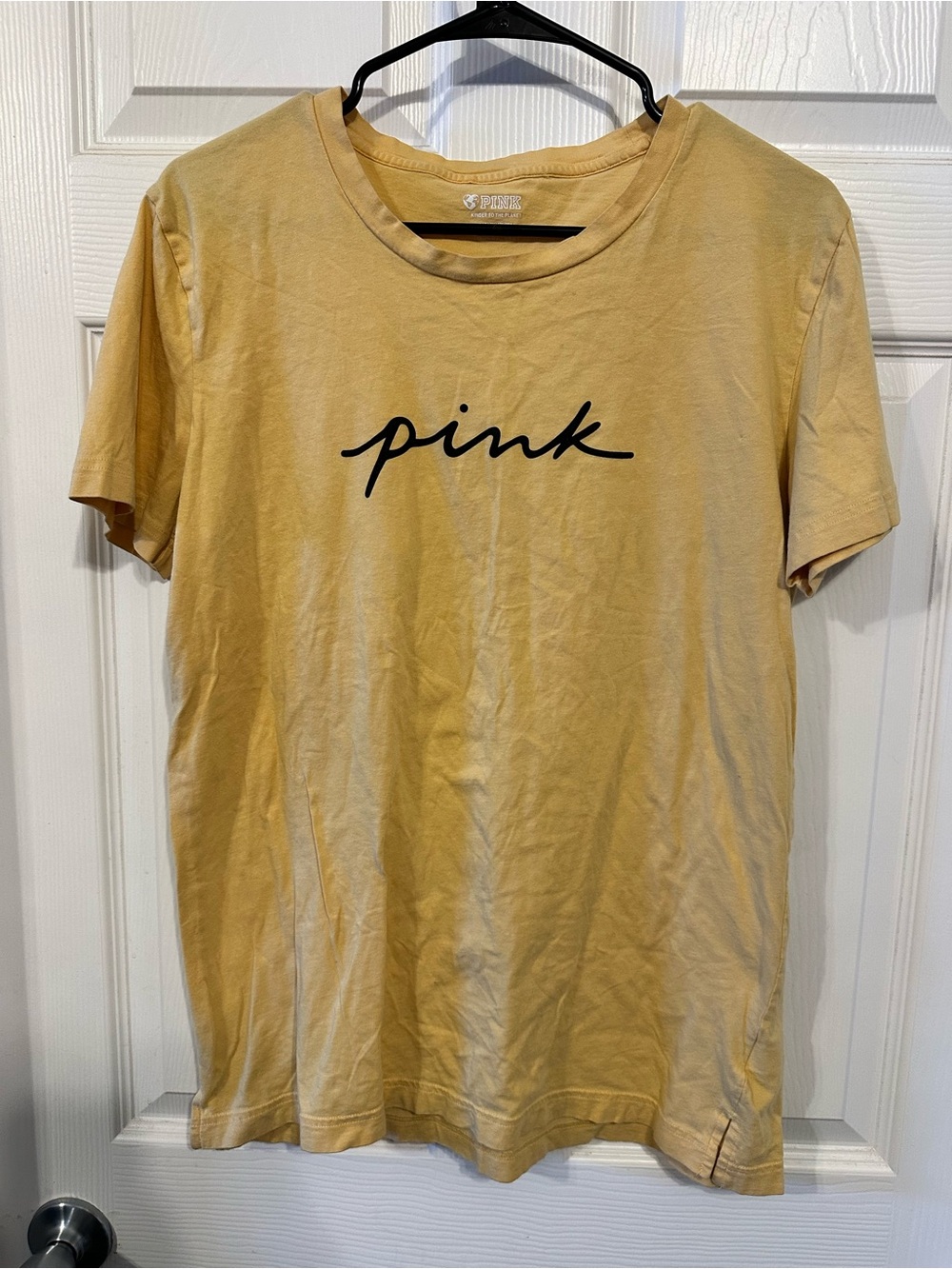 PINK Victoria's Secret Yellow Script Logo Tee
